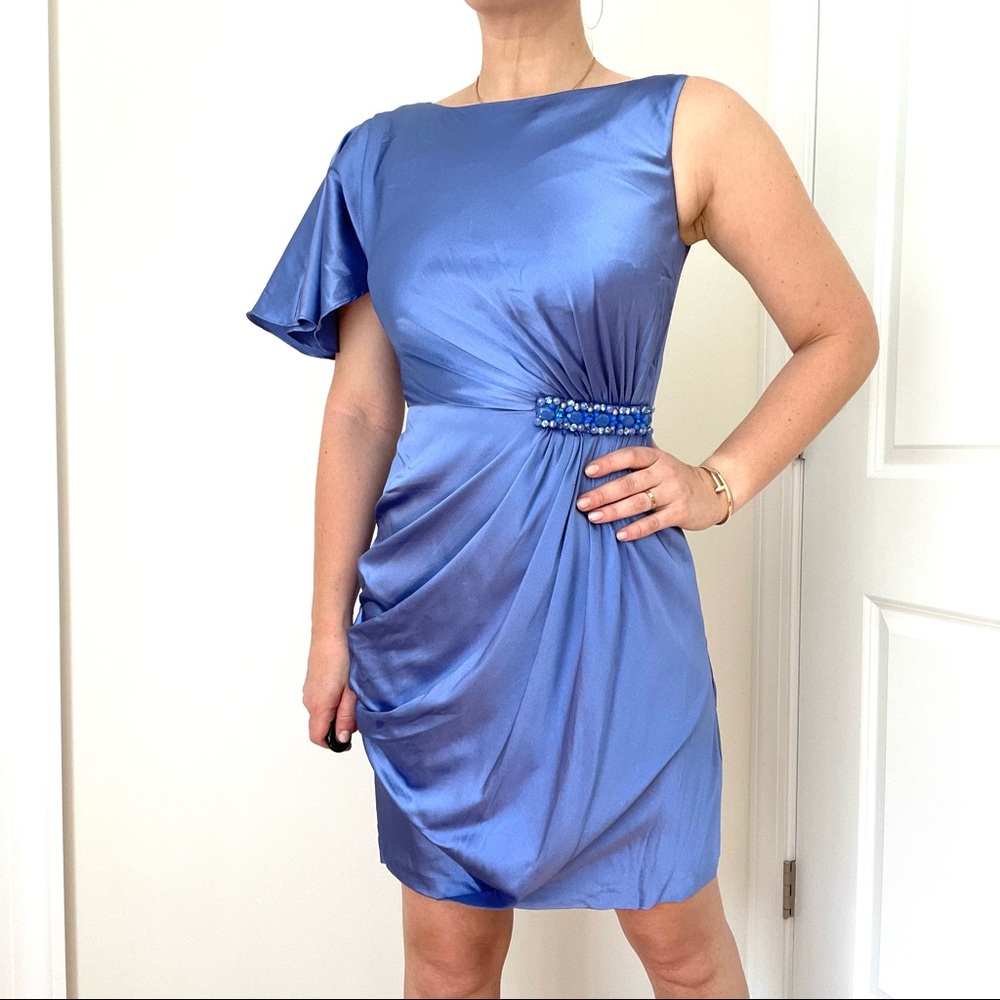 Original Designer Showroom Sample Asymmetrical Open Back Silk Cocktail Dress